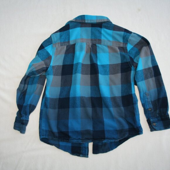 TEAL CHECKER FLANNEL SHIRT BOYS 6 7 KIDS BUTTON DOWN TOP BLUE OMBRE EUC - Picture 12 of 16